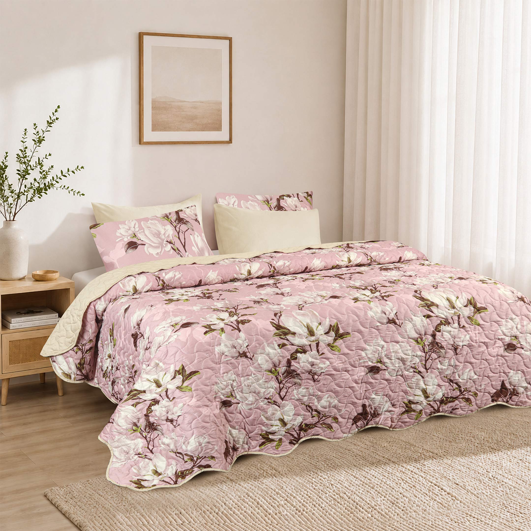 Petal Grace Quilted Summer Bedspread 3PCS Set