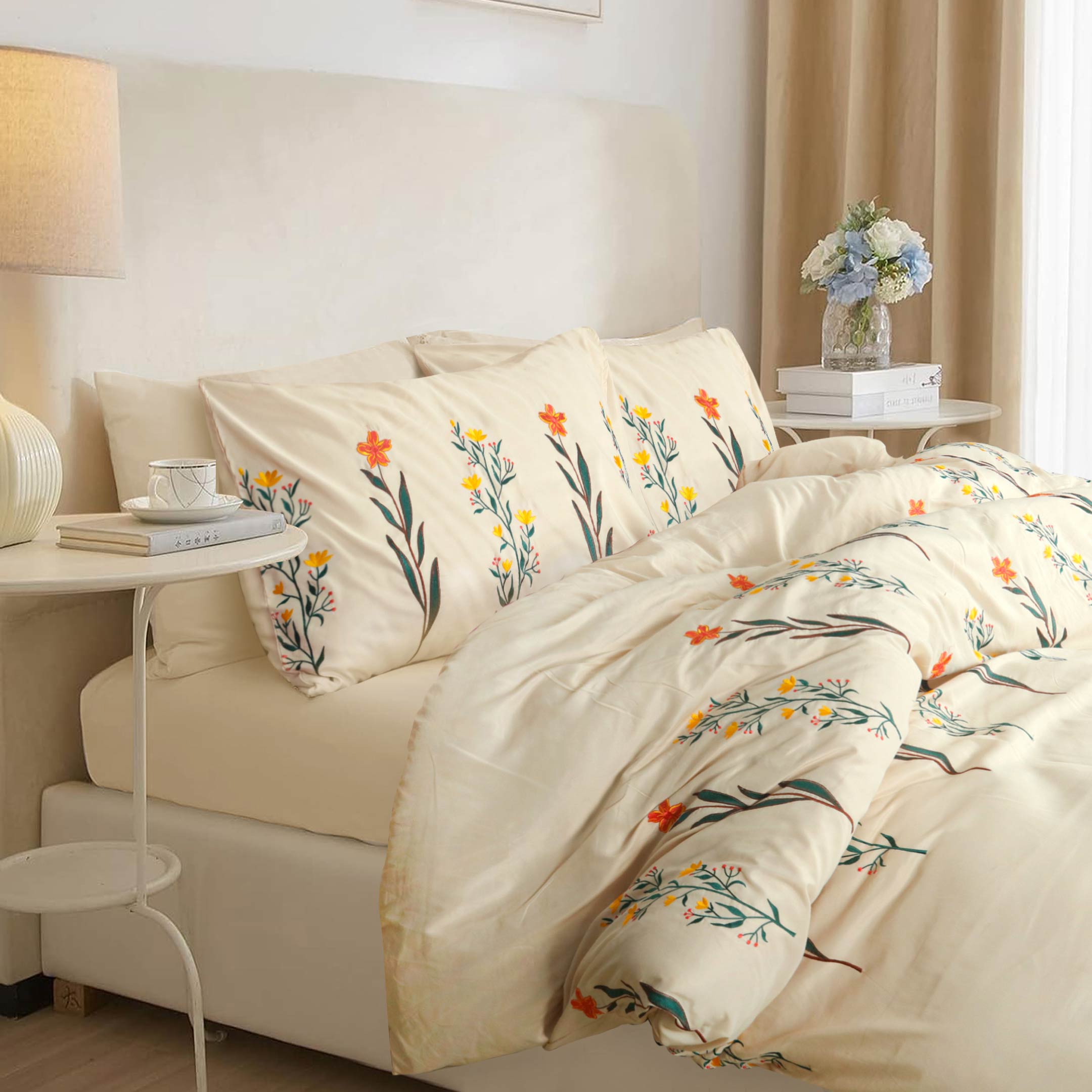Petals of Joy - Embroidered 6-Piece Duvet Cover Set