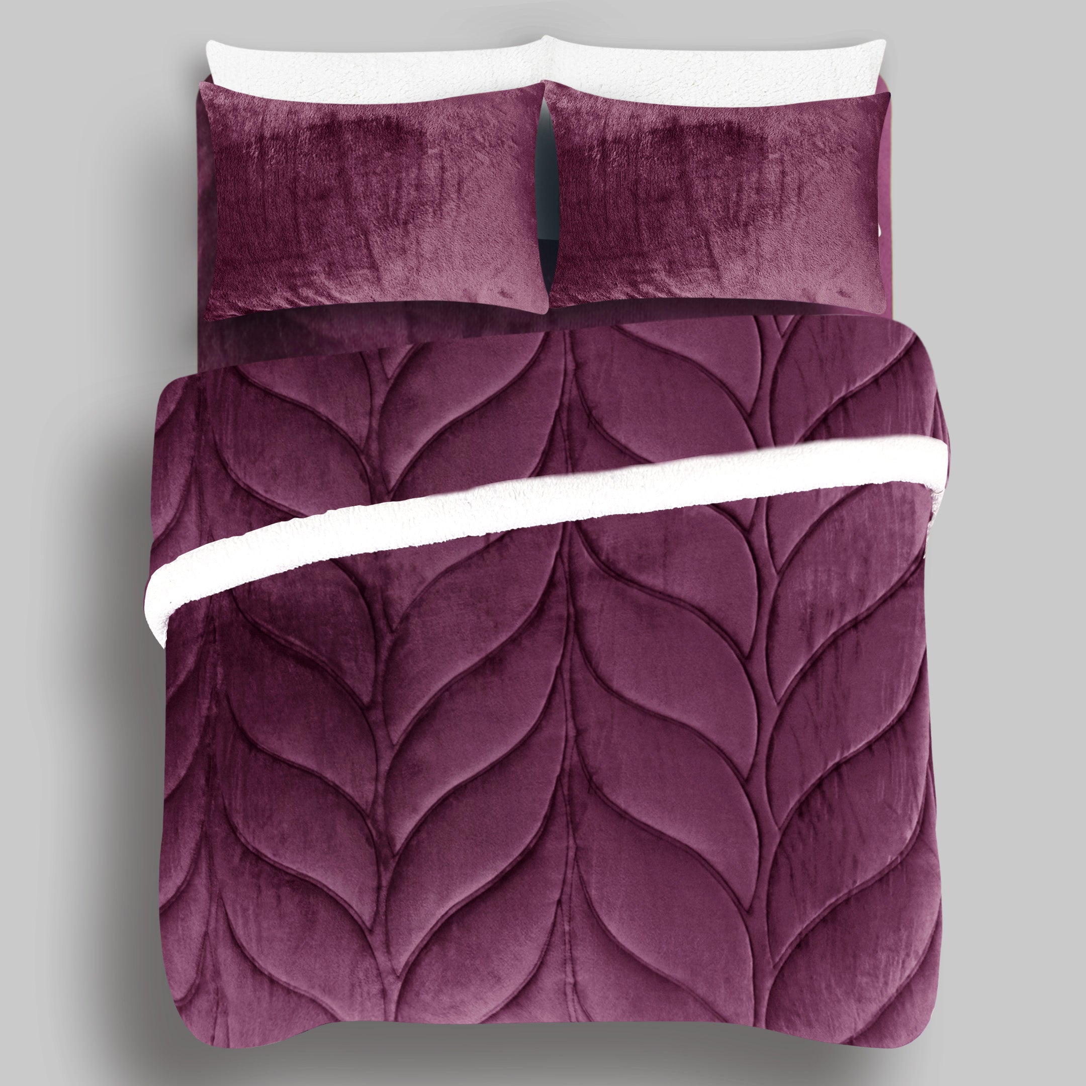 Heavy Weighted Plain Fleece & Sherpa 7pcs Bedding Set-Plum