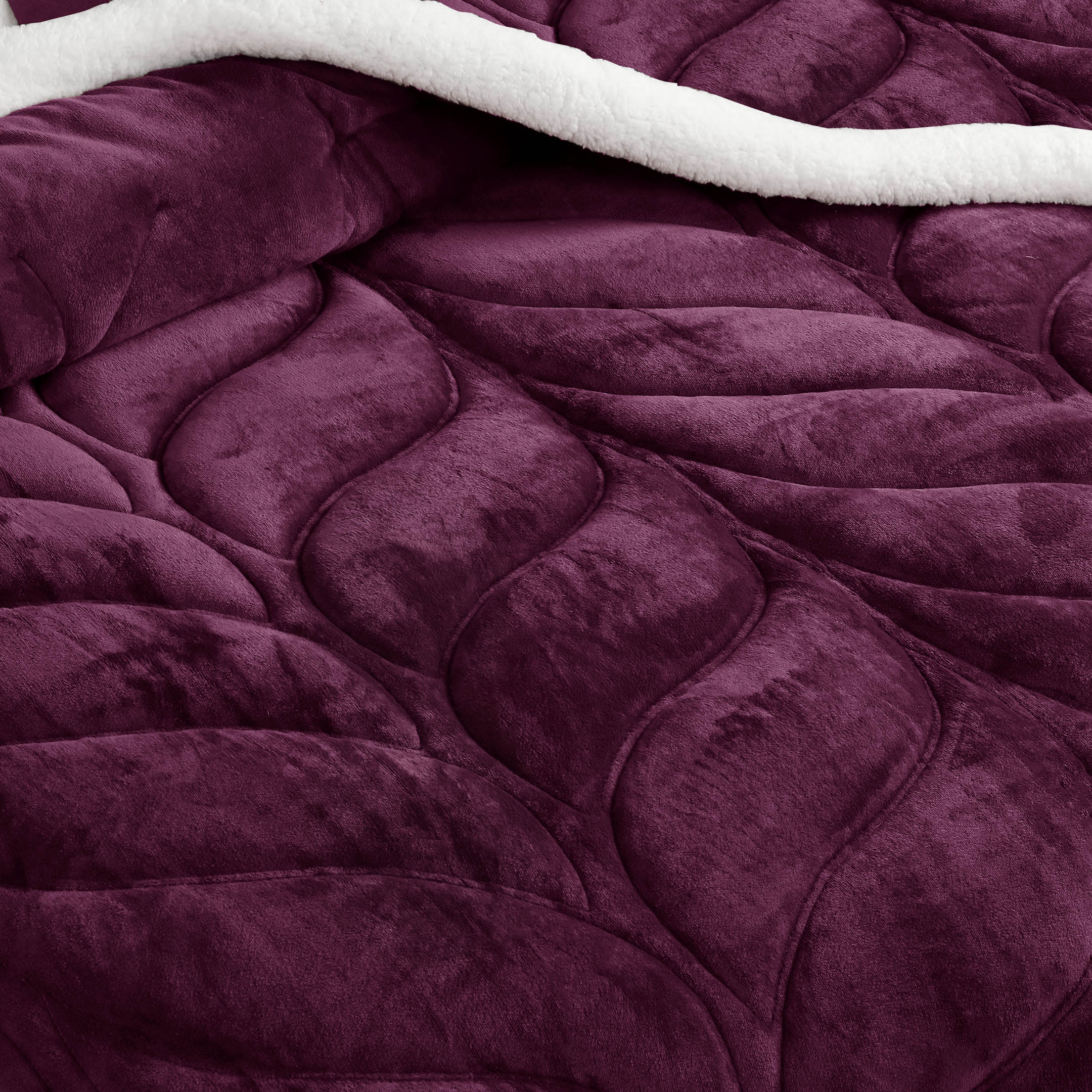 Heavy Weighted Plain Fleece & Sherpa 7pcs Bedding Set-Plum