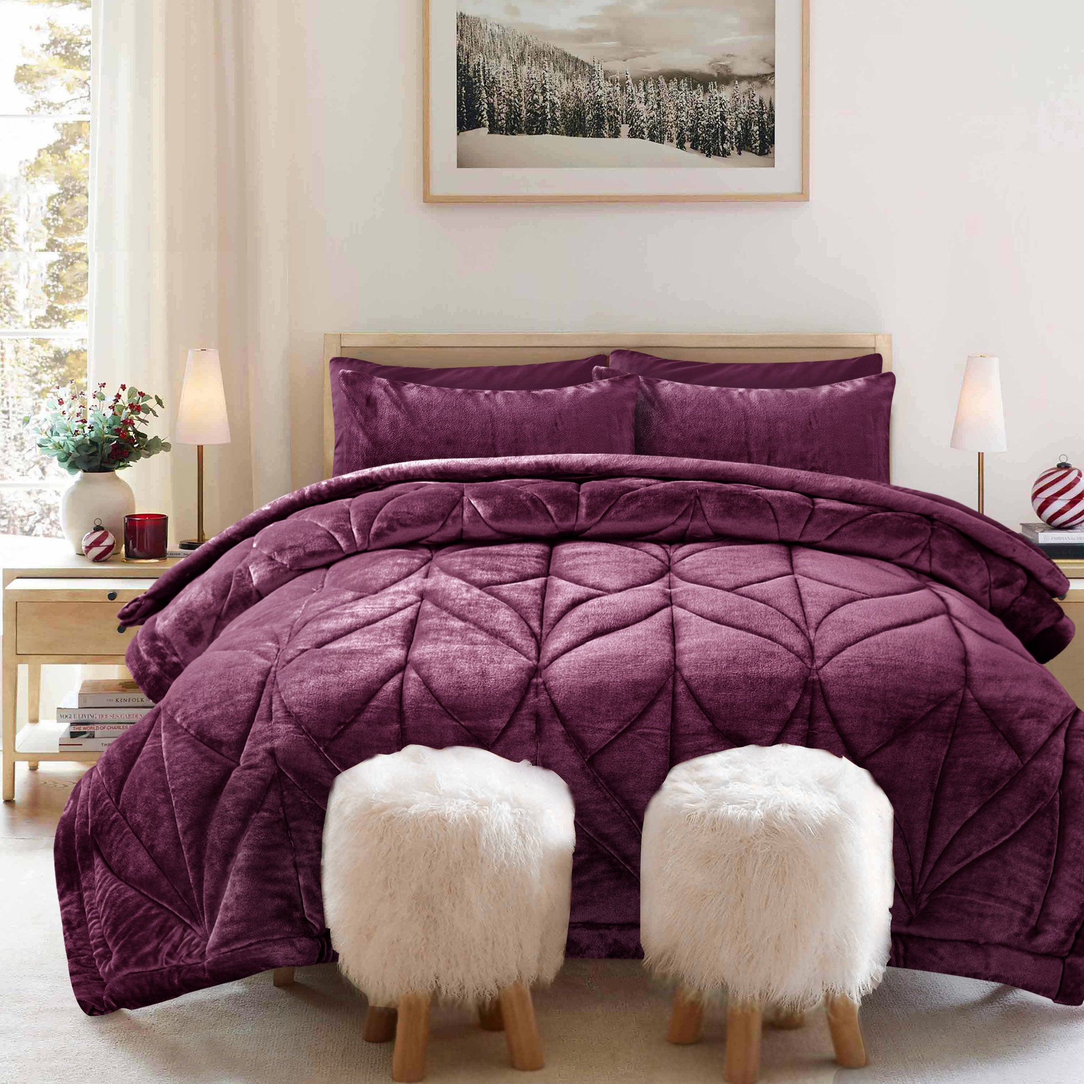 Diamond Puff Quilted 6pc Set-Plum