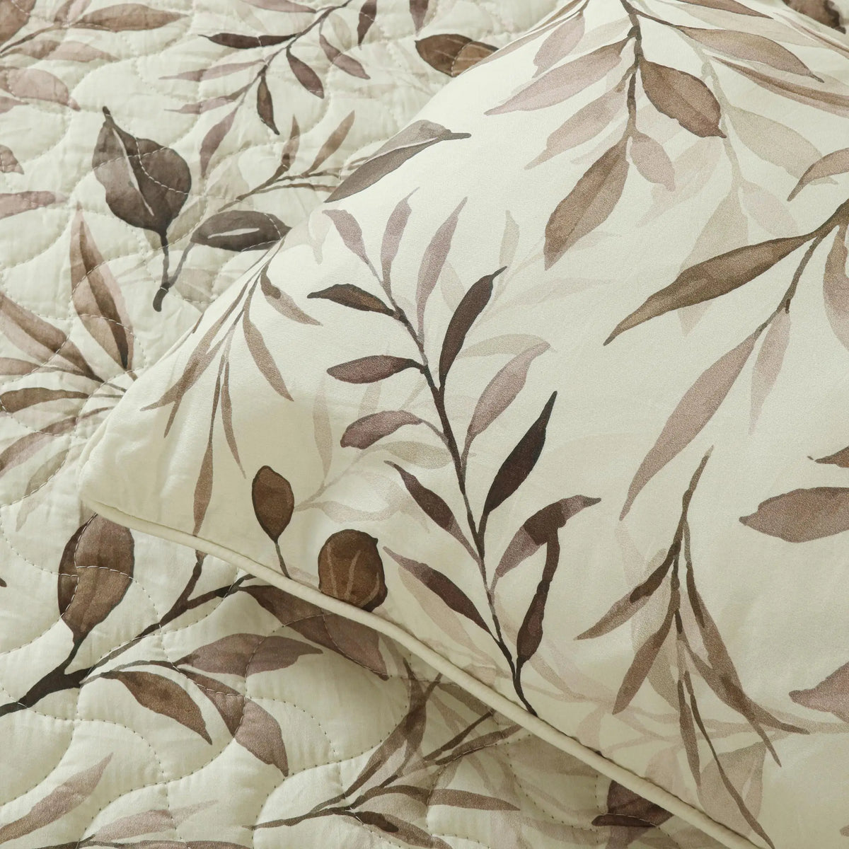 Rosewood Leaves Summer Quilted Bedspread