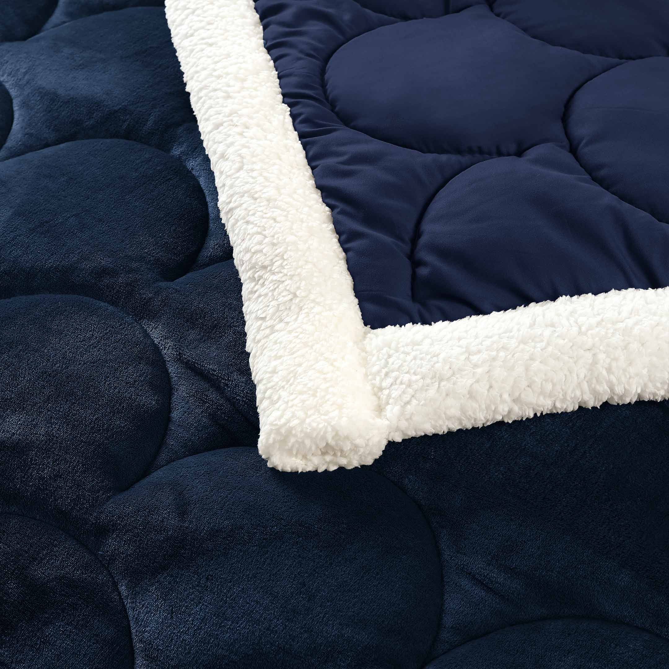 Seashell Quilted Fleece Comforter Set 6pcs Navy