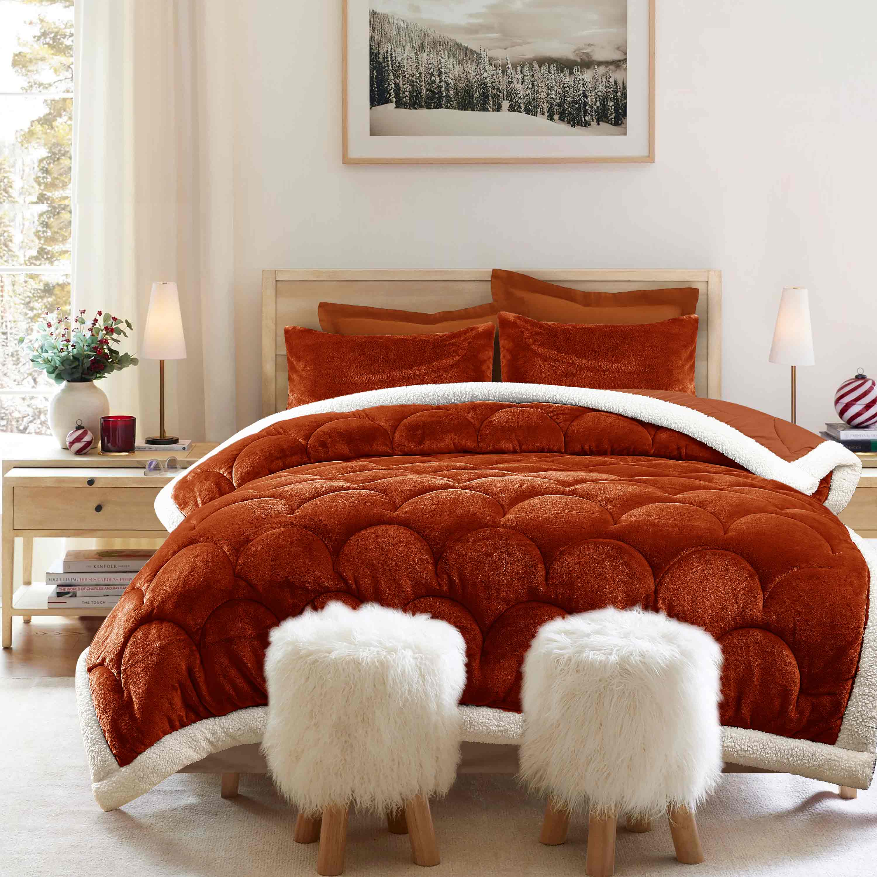 Seashell Quilted Fleece Comforter Set 6pcs Rust