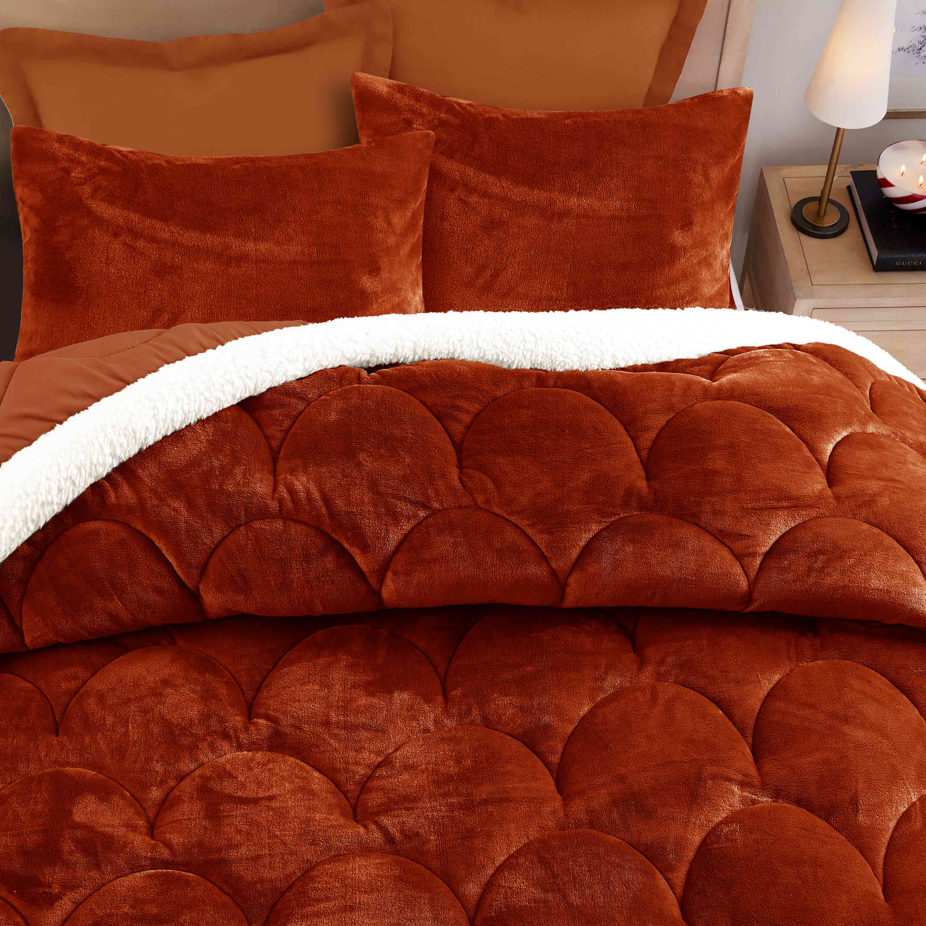 Seashell Quilted Fleece Comforter Set 6pcs Rust