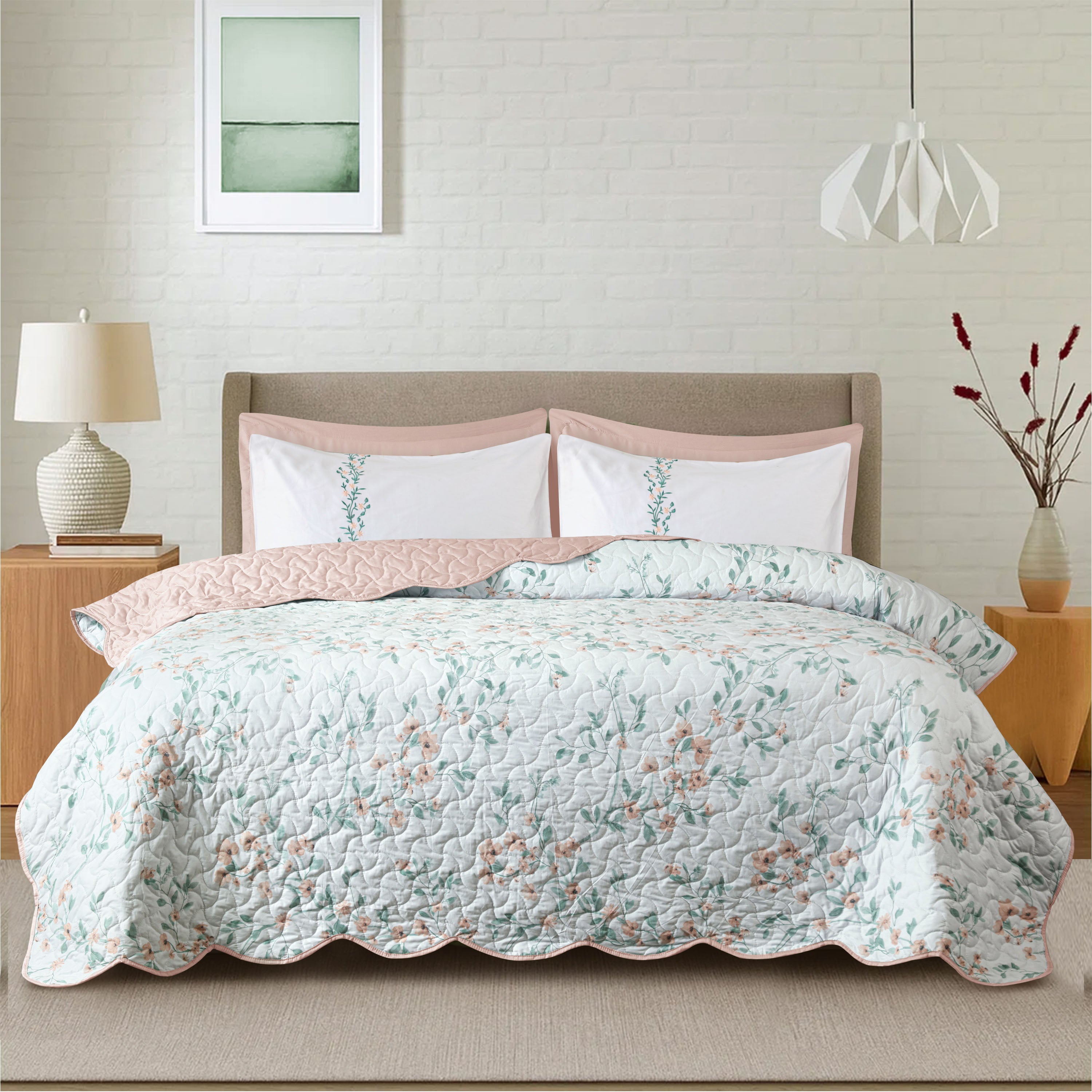 Sage Solace Printed Summer Bedspread 6PCS Set