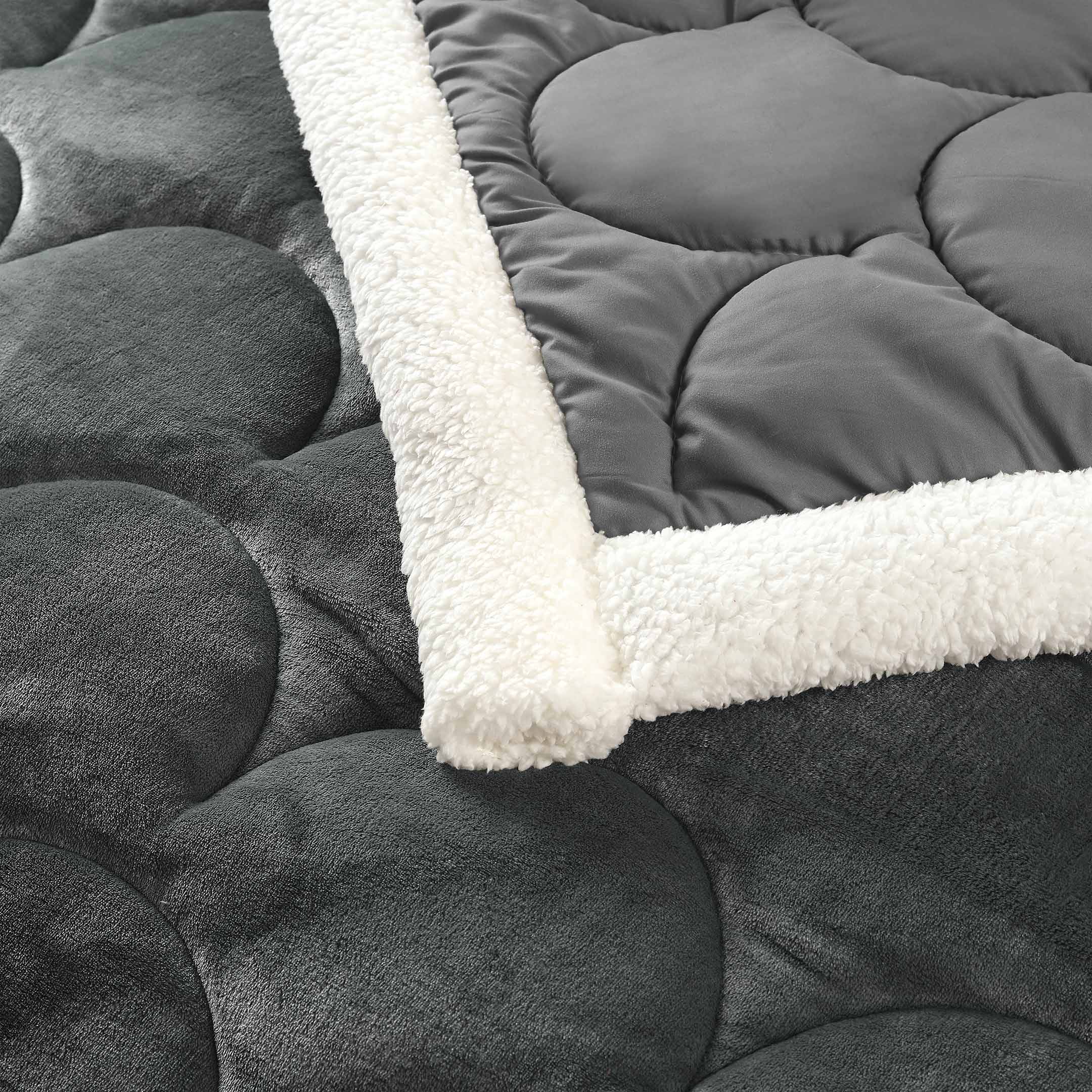 Seashell Quilted Fleece Comforter Set 6pcs Grey