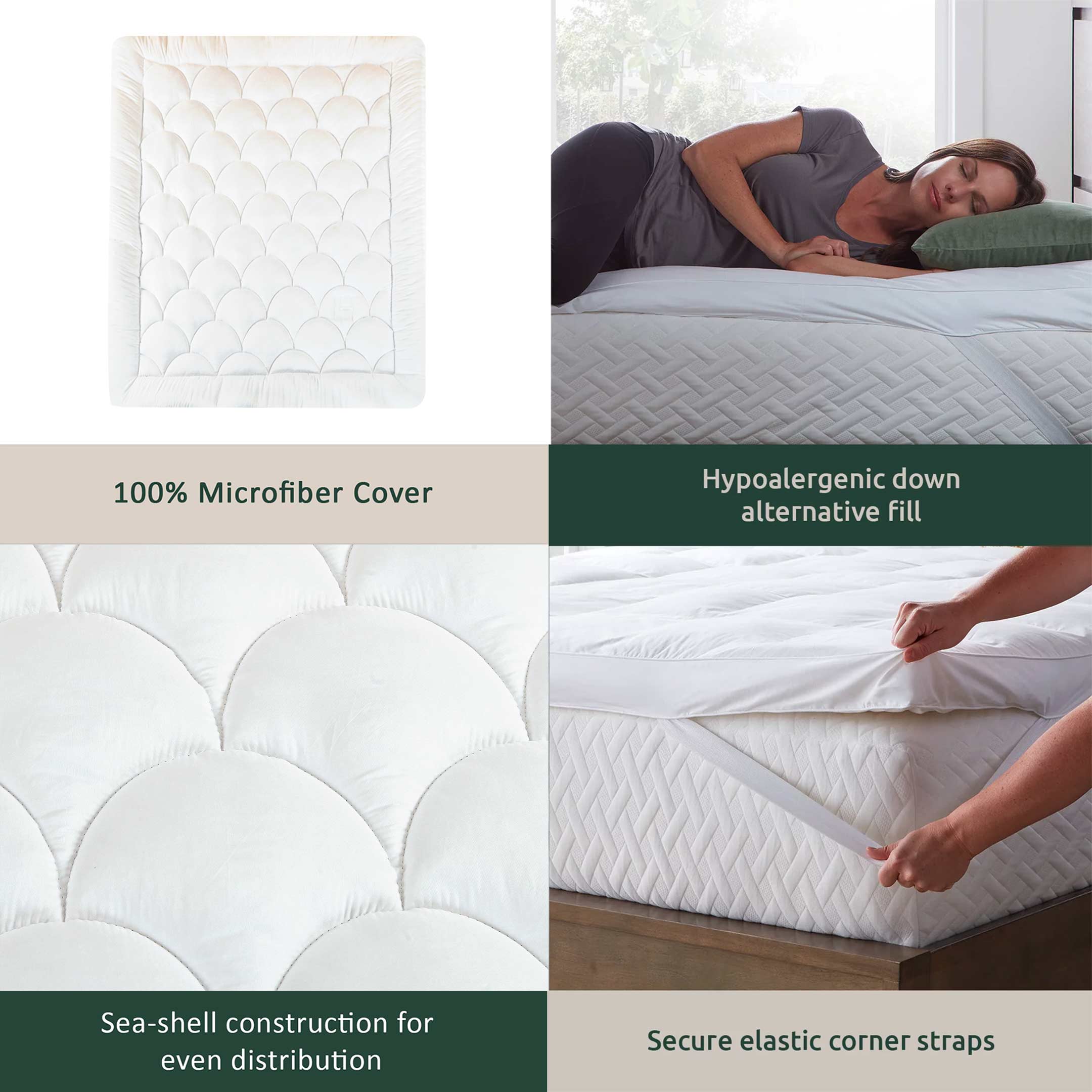 Seashell Quilted Mattress Topper White