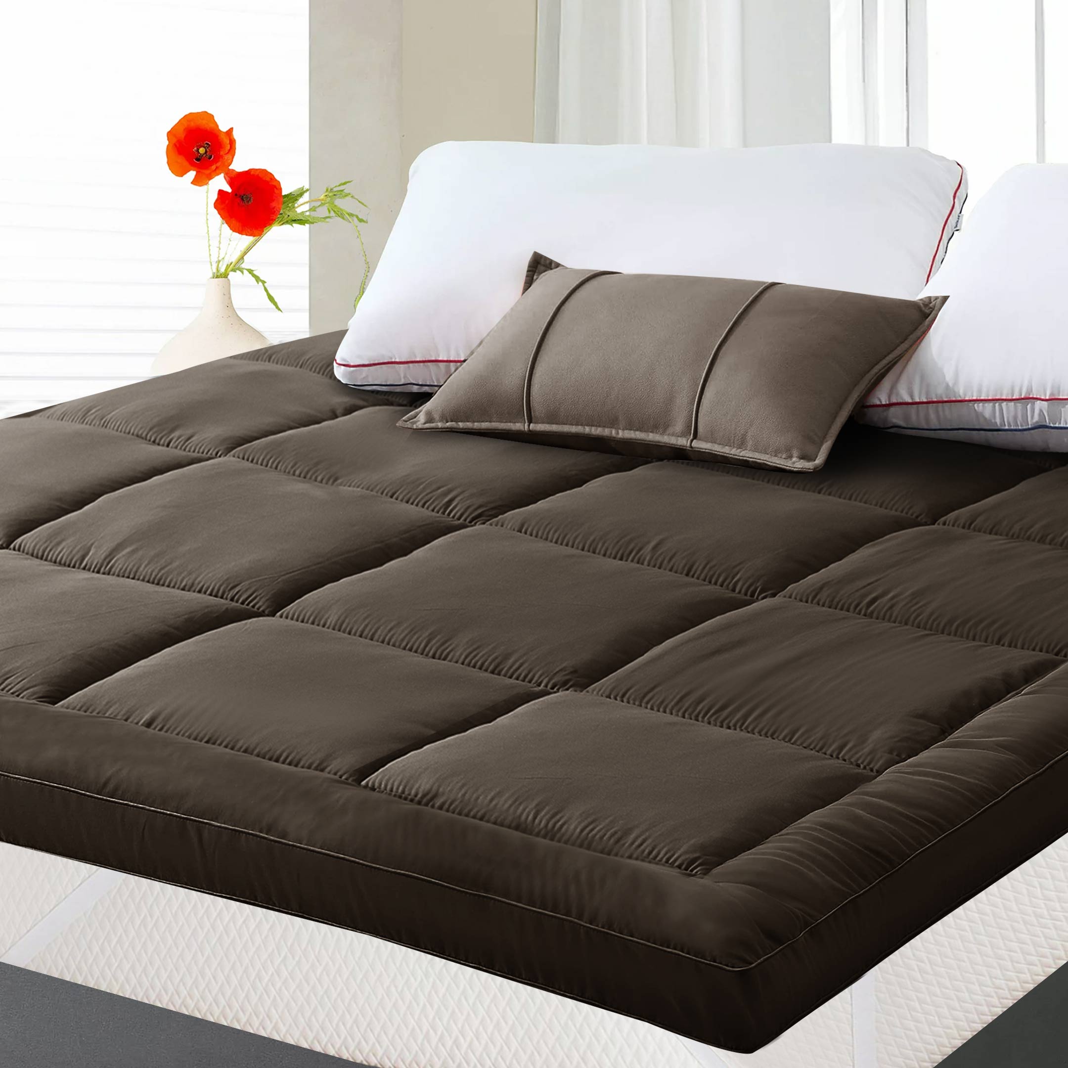 Square Quilted Mattress Topper Chocolate Brown