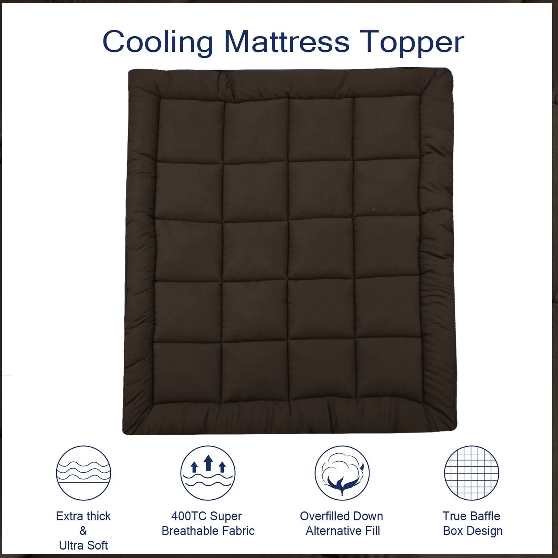 Square Quilted Mattress Topper Chocolate Brown