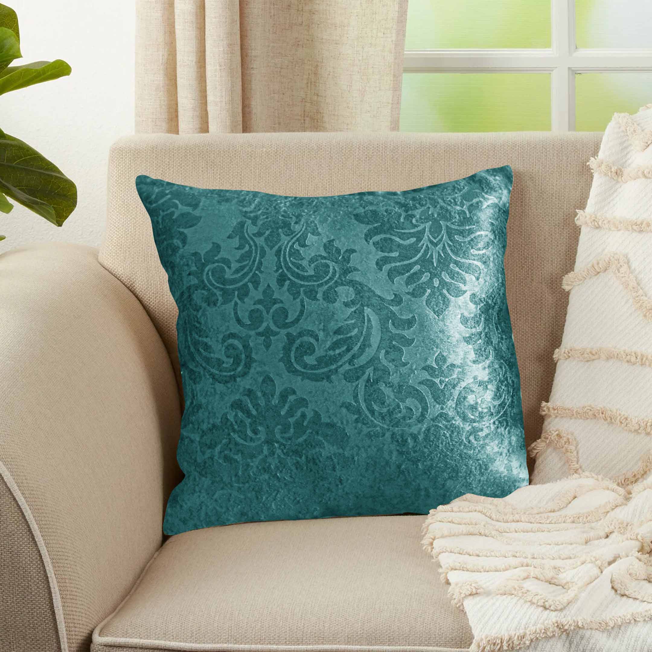 Weave Embossed Jacquard Cushion Cover Teal