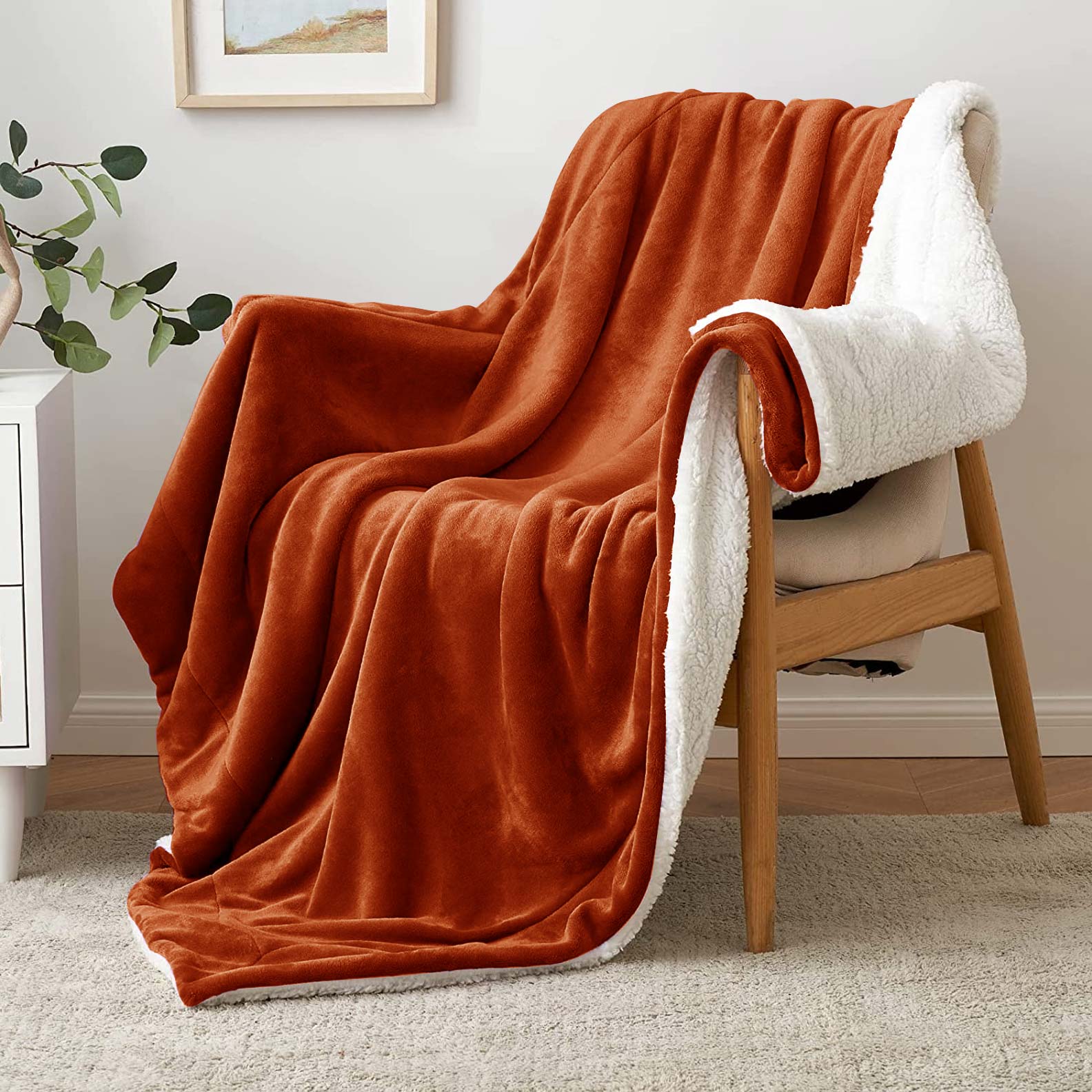 Ultra Soft Sherpa Throw Blanket - Rust
