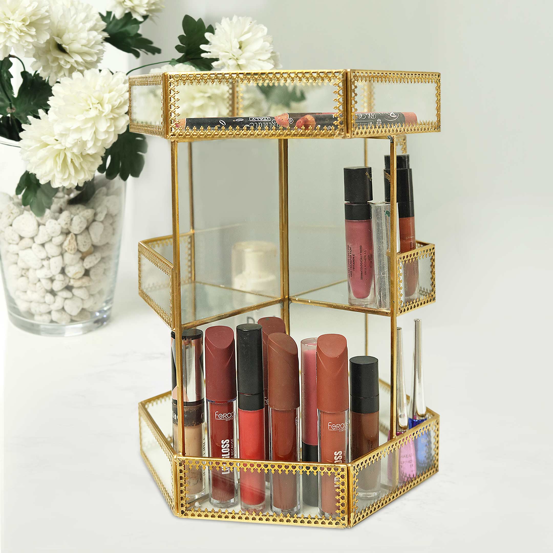 Vintage Gold Plated Makeup Vanity Tray