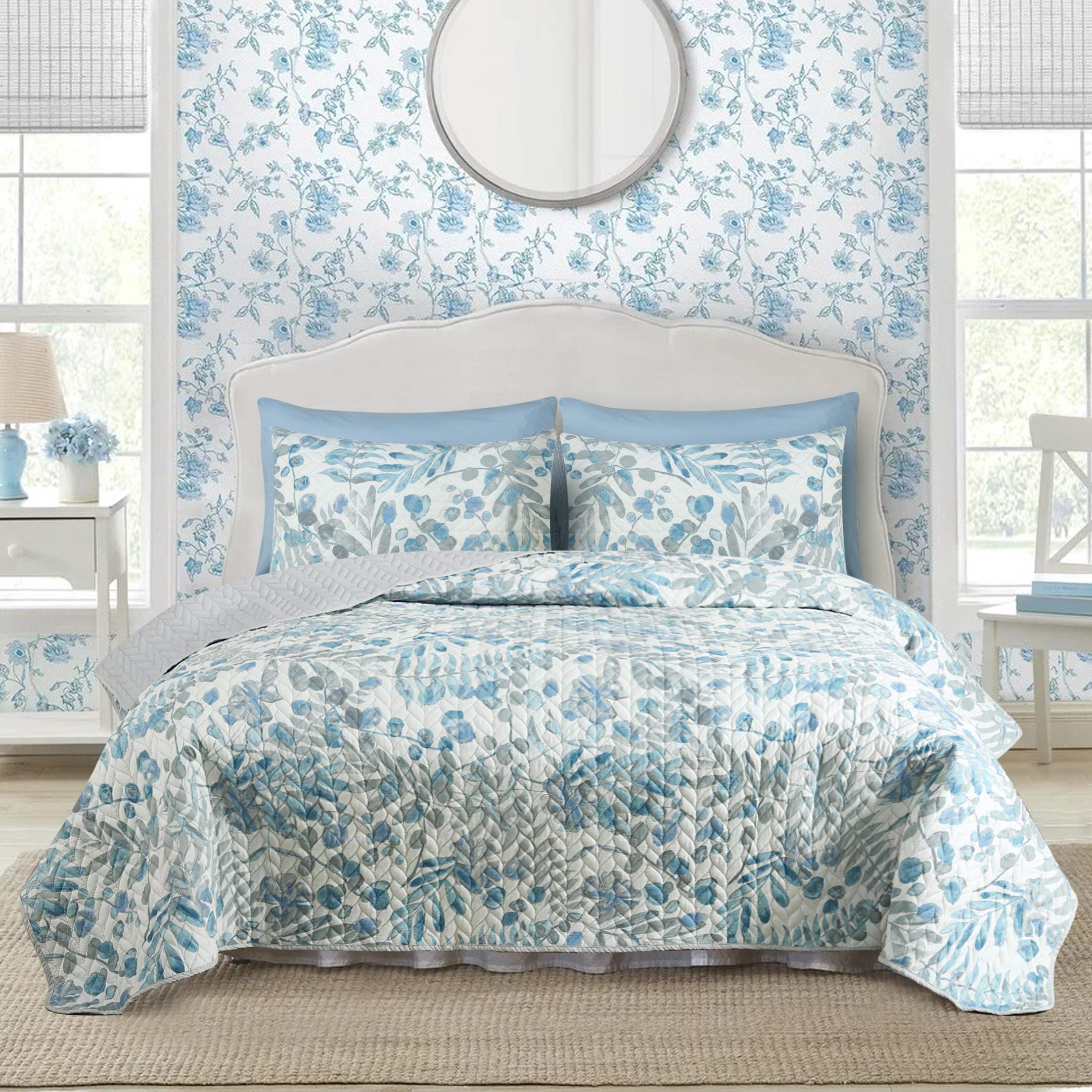 Watercolor Floral Stems Bedspread 6 pcs Set