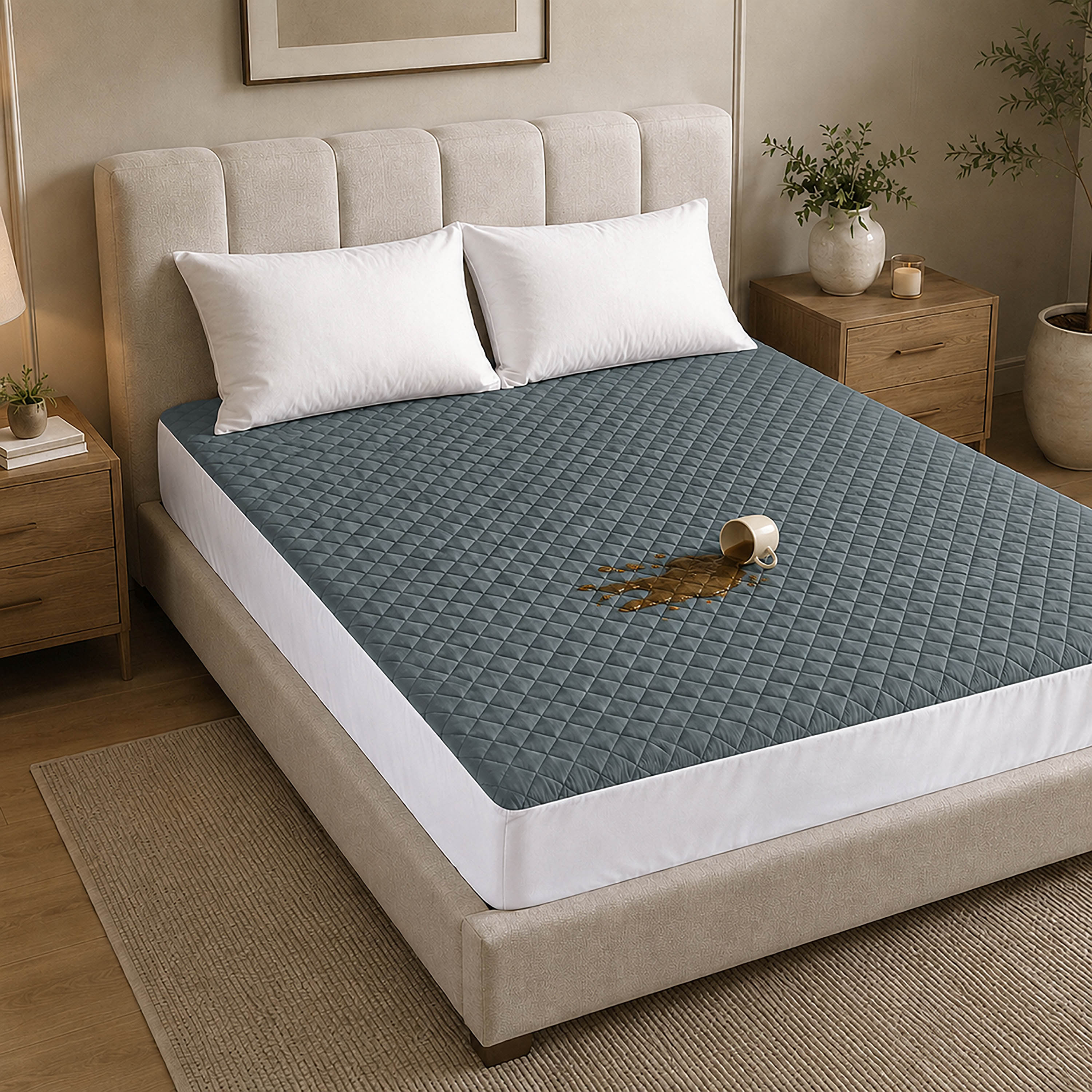 Waterproof Quilted Mattress Protectors Fitted Grey