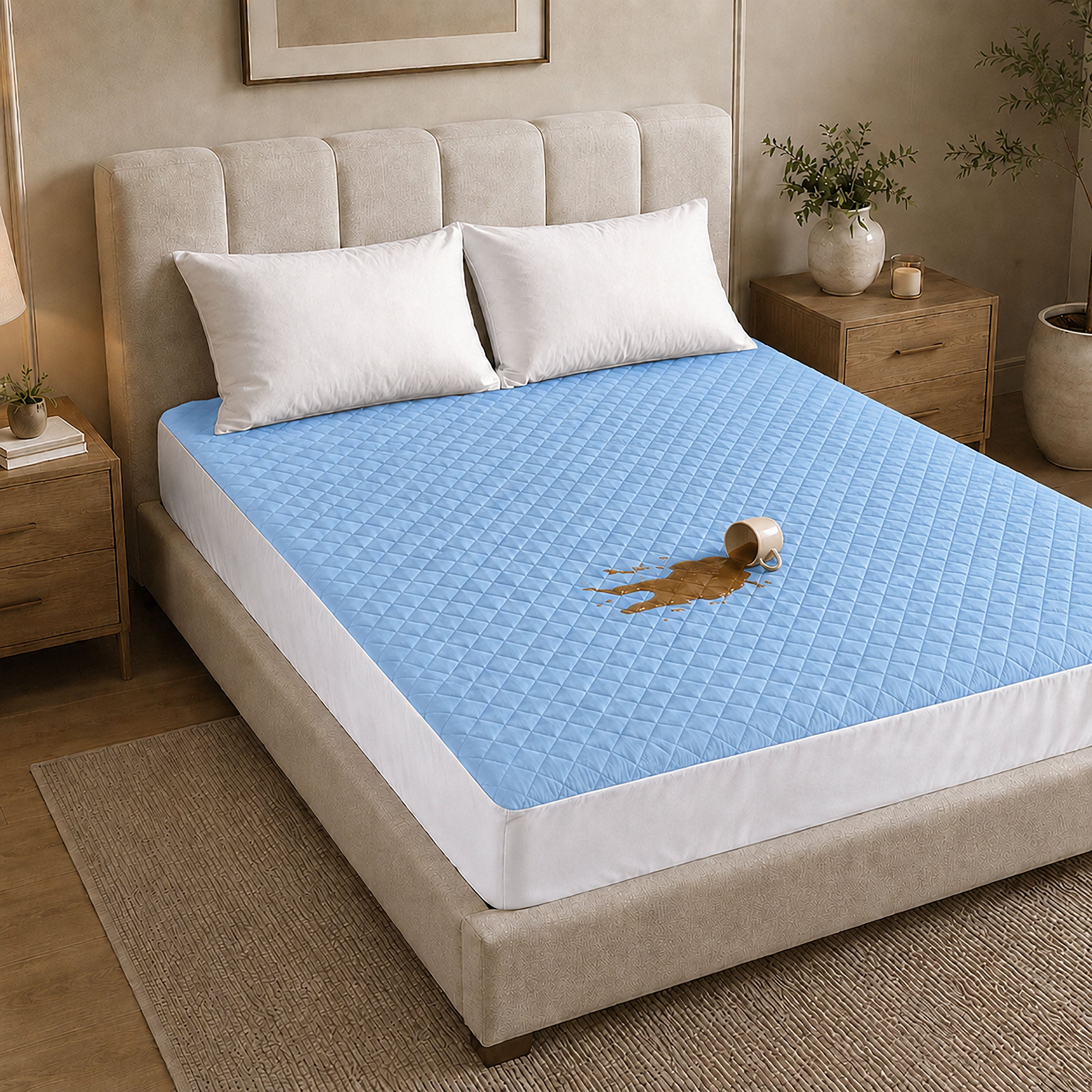 Waterproof Quilted Mattress Protectors Fitted Sky
