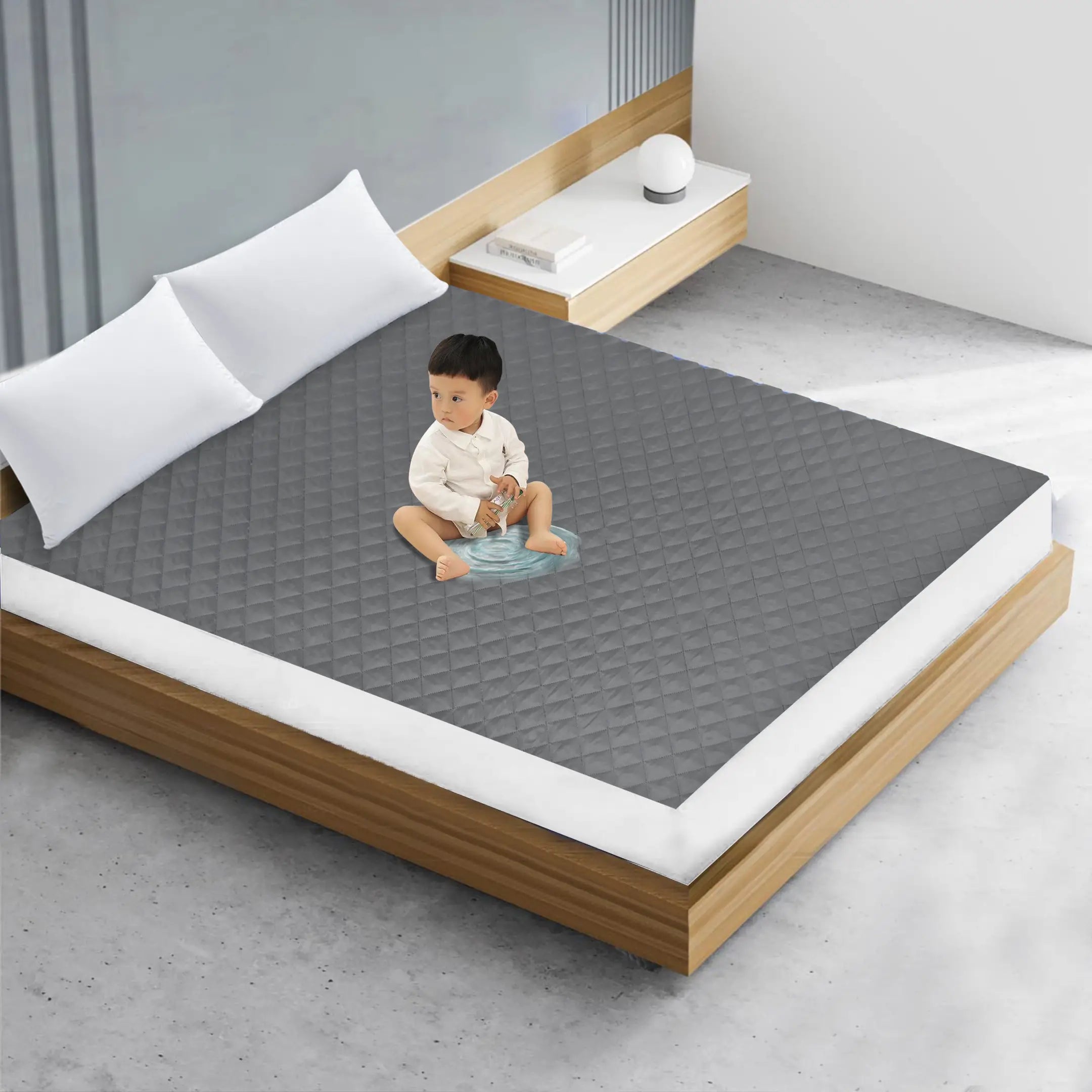 Waterproof Quilted Mattress Protectors Fitted Grey