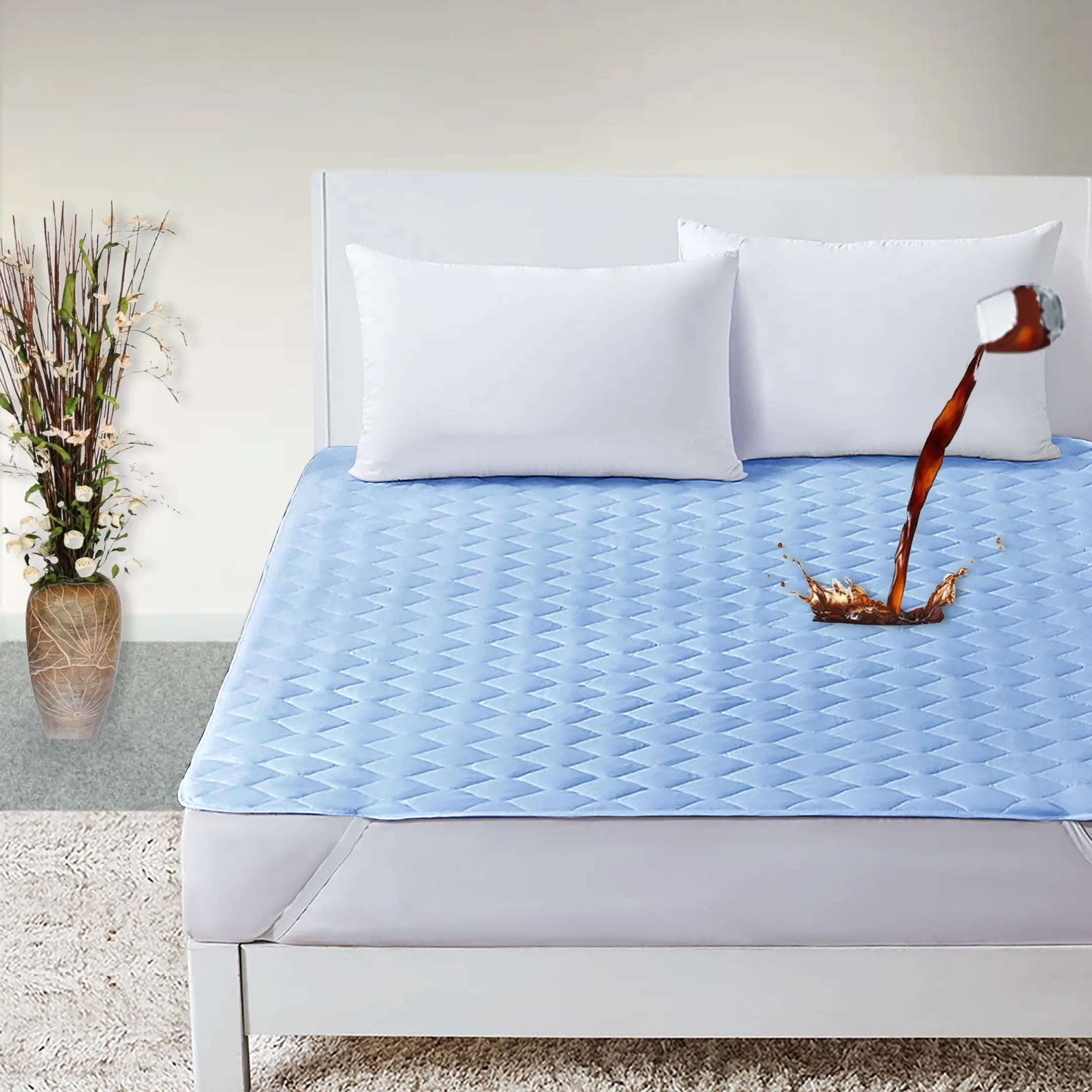 Waterproof Quilted Mattress Protectors With Elastic Strap Sky