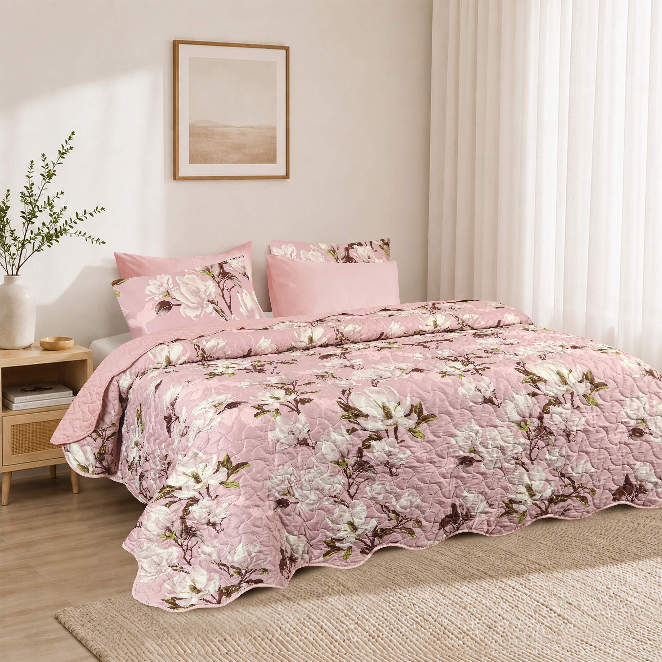 Whispering Petals Quilted Summer Bedspread 3PCS Set