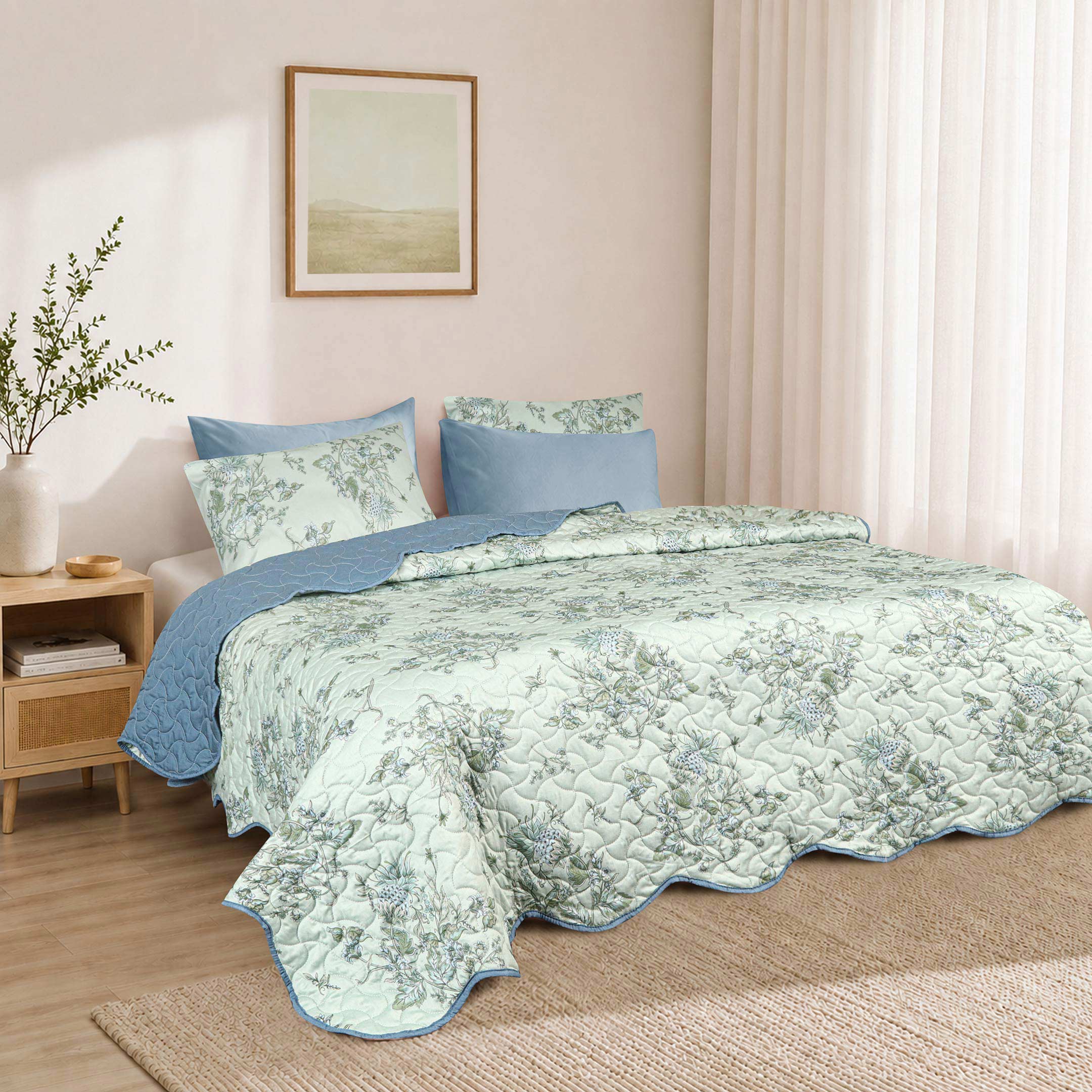 Willow Garden Quilted Summer Bedspread 3PCS Set
