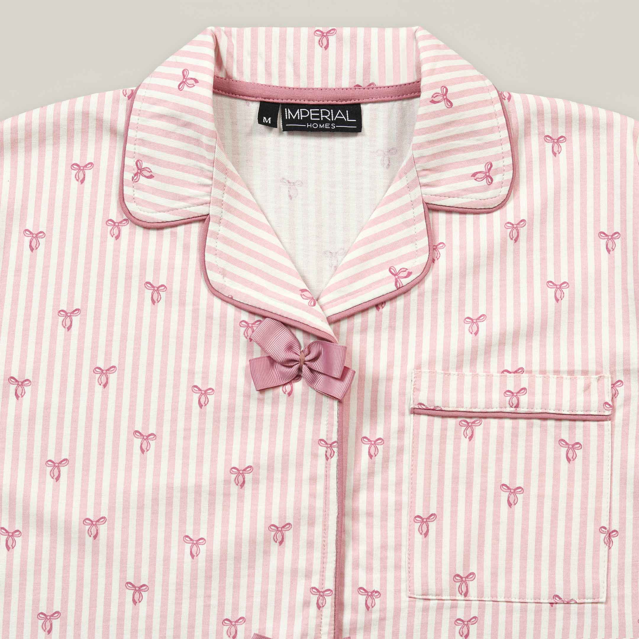 Pink Stripe Bow Lounge wear- 2pc set