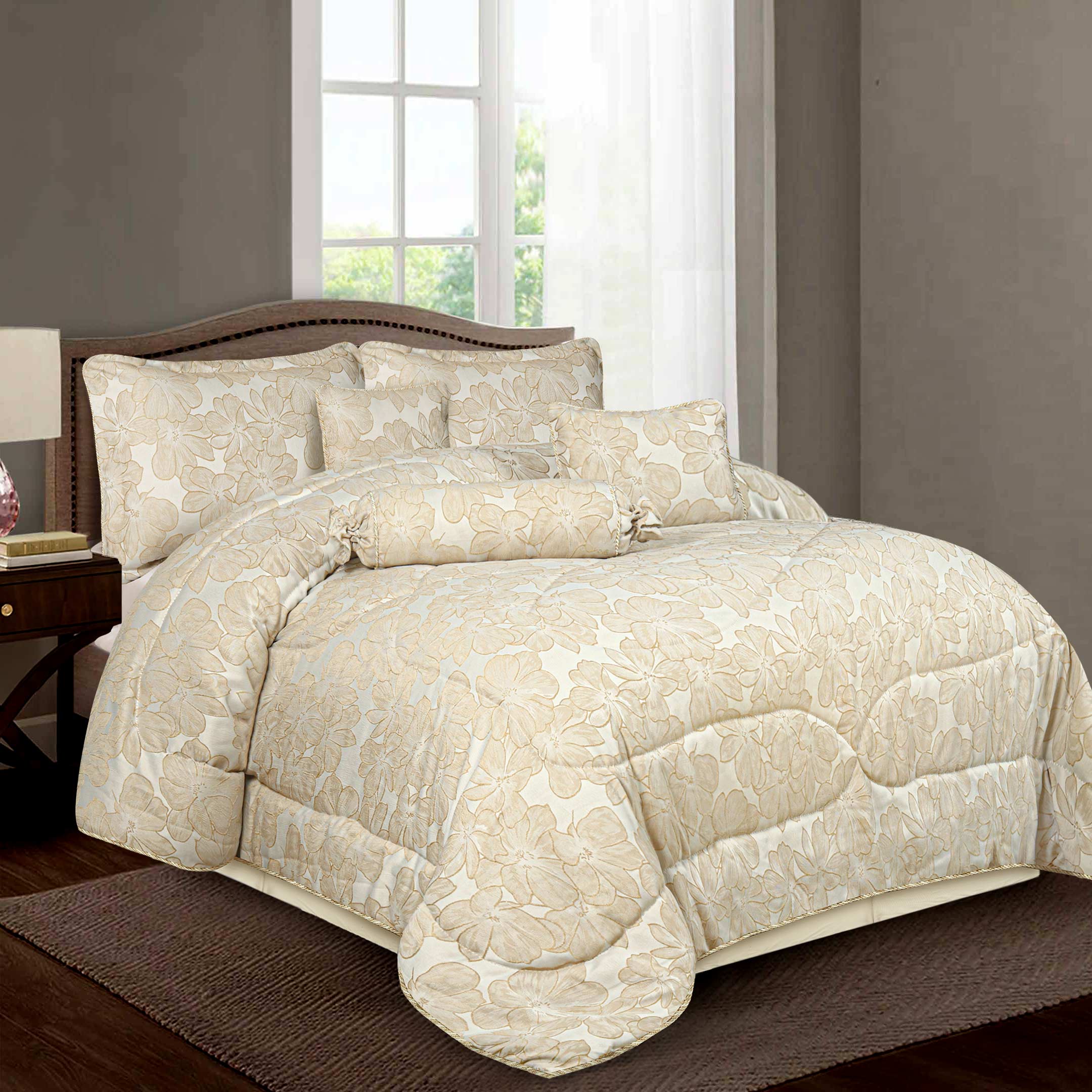 Zara Beige Luxury Jacquard Comforter Set