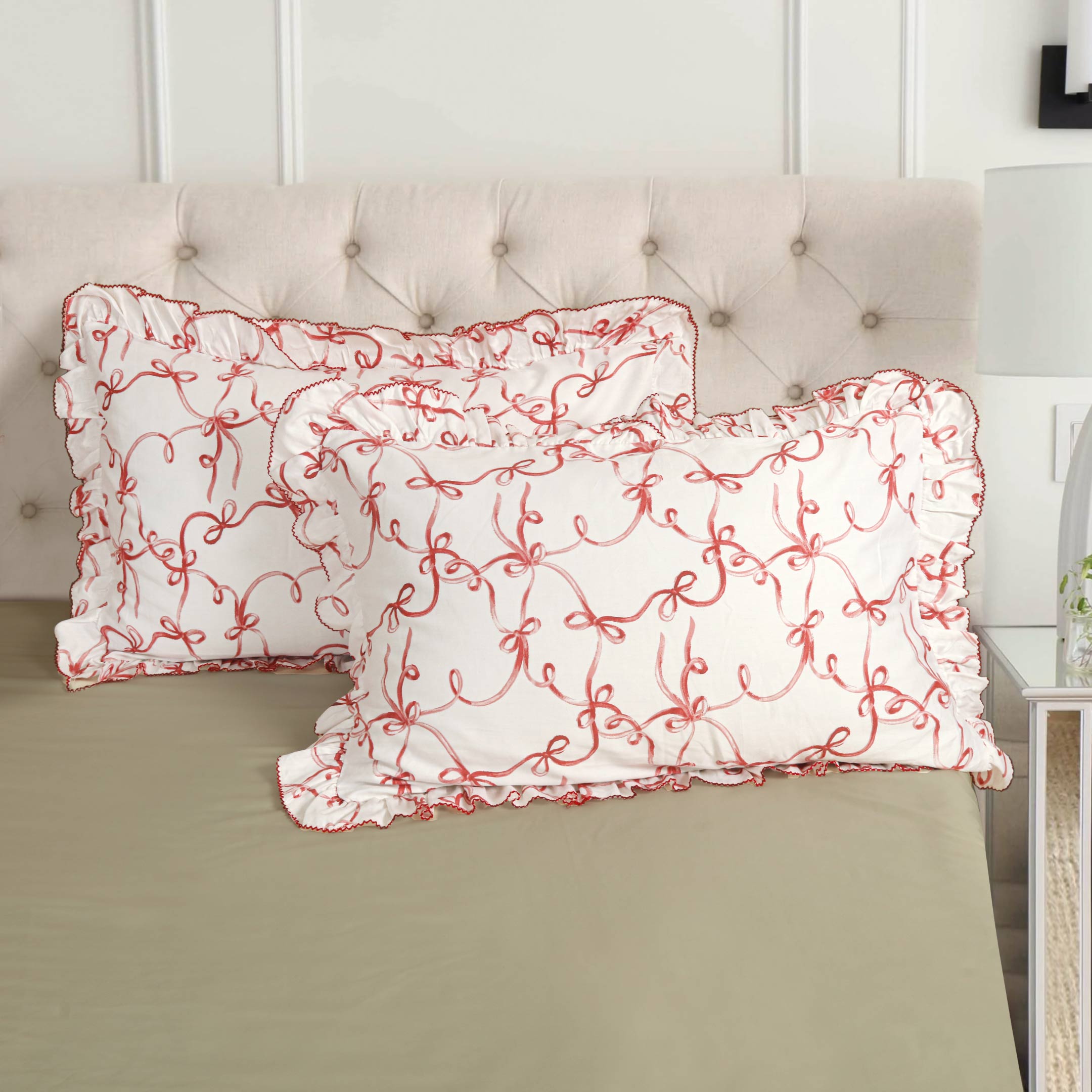 Bows Printed Ruffled Pillow Covers