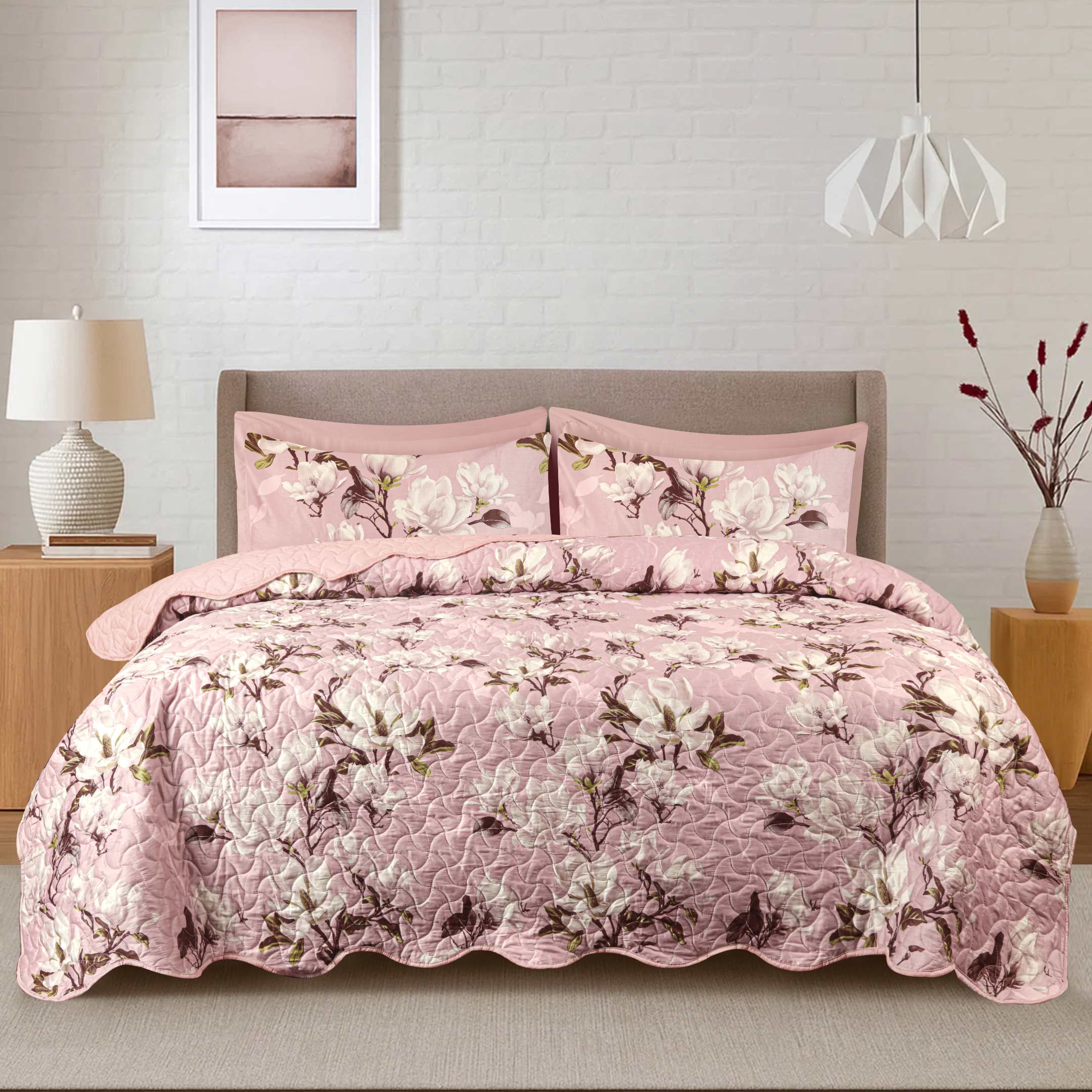 Whispering Petals Quilted Summer Bedspread 3PCS Set
