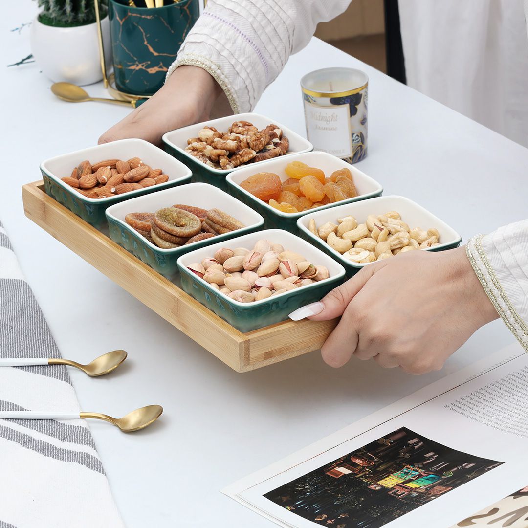 7-Pcs Square Ceramic Grid Snack Serving Tray