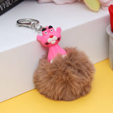 Pink Character Fluffy Ball hanging Keychain (Any Random Color)