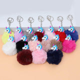 Sea Horse Character Fluffy Ball hanging Keychain (Any Random Color)
