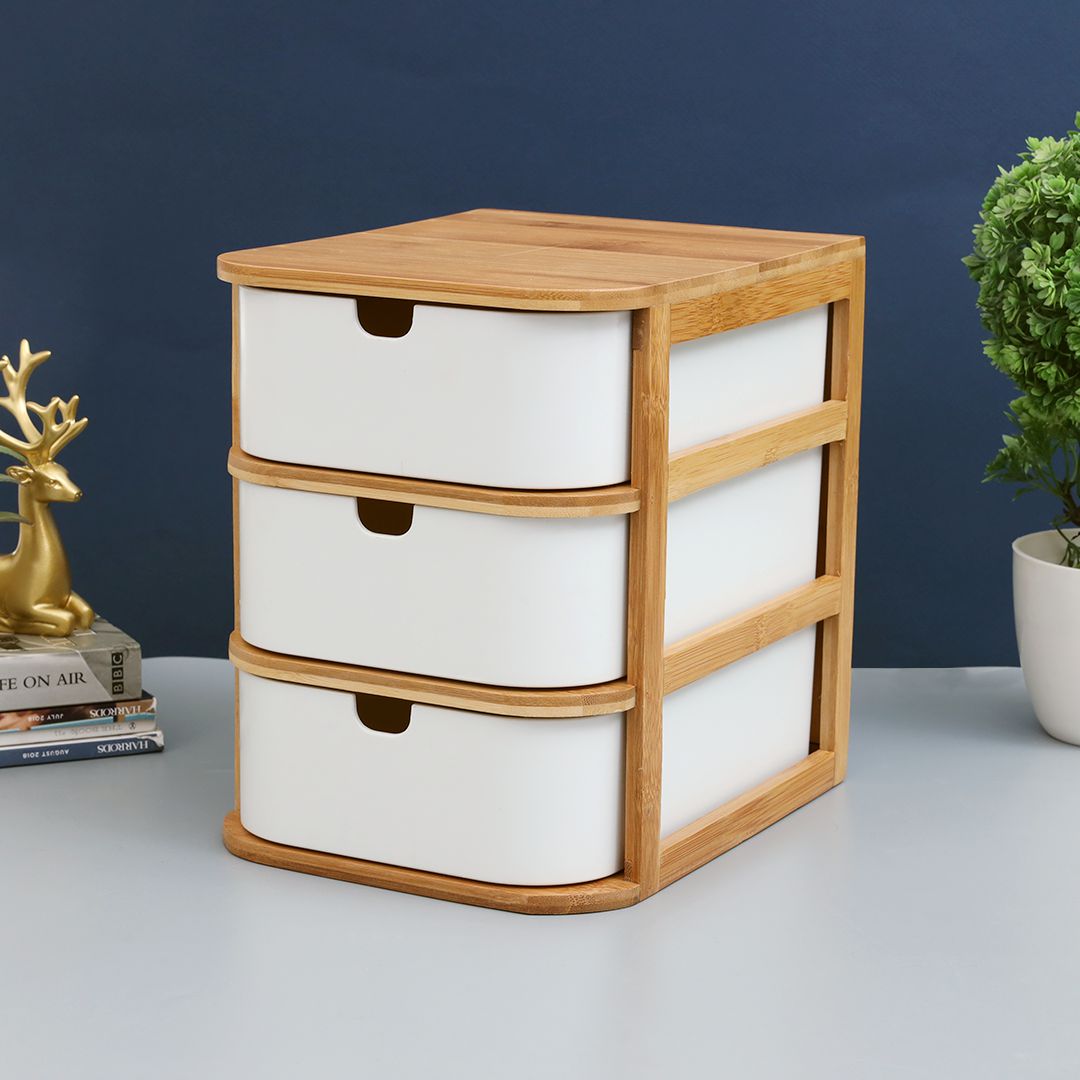 3 Drawers Bamboo Wood Storage Box