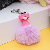 Pink Character Fluffy Ball hanging Keychain (Any Random Color)