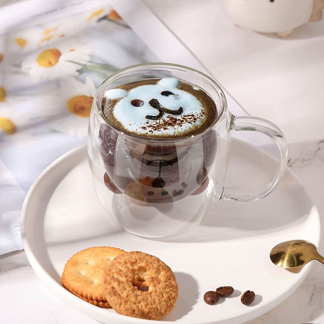 Bistro Classic Cute Bear Double Wall Glass Coffee Cup 250ML