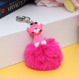 Pink Character Fluffy Ball hanging Keychain (Any Random Color)