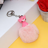 Pink Character Fluffy Ball hanging Keychain (Any Random Color)