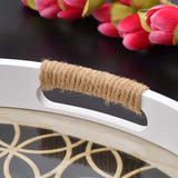 White Floral Design Round Wooden Serving Tray