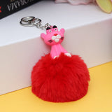 Pink Character Fluffy Ball hanging Keychain (Any Random Color)