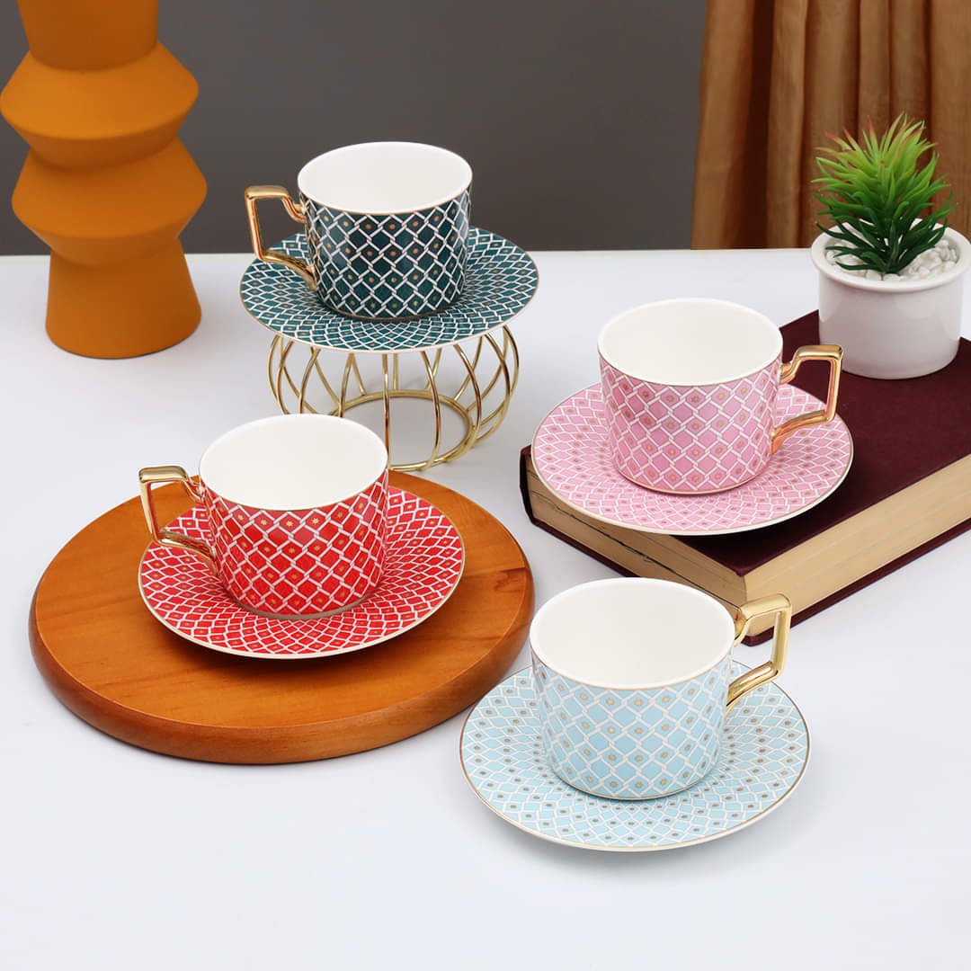 Gold Plated Ceramic Tea Cup Set