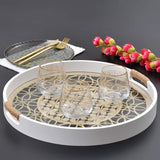 White Floral Design Round Wooden Serving Tray