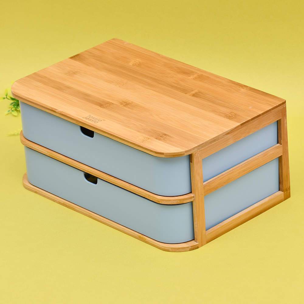 Tessie & Jessie Bamboo Wooden Storage Box With 2 Drawers