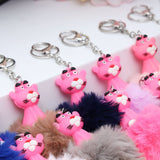 Pink Character Fluffy Ball hanging Keychain (Any Random Color)