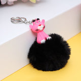 Pink Character Fluffy Ball hanging Keychain (Any Random Color)