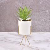 White Classic Marble Finish Porcelain Flower Pot with Planter (Artificial Plants)-Large