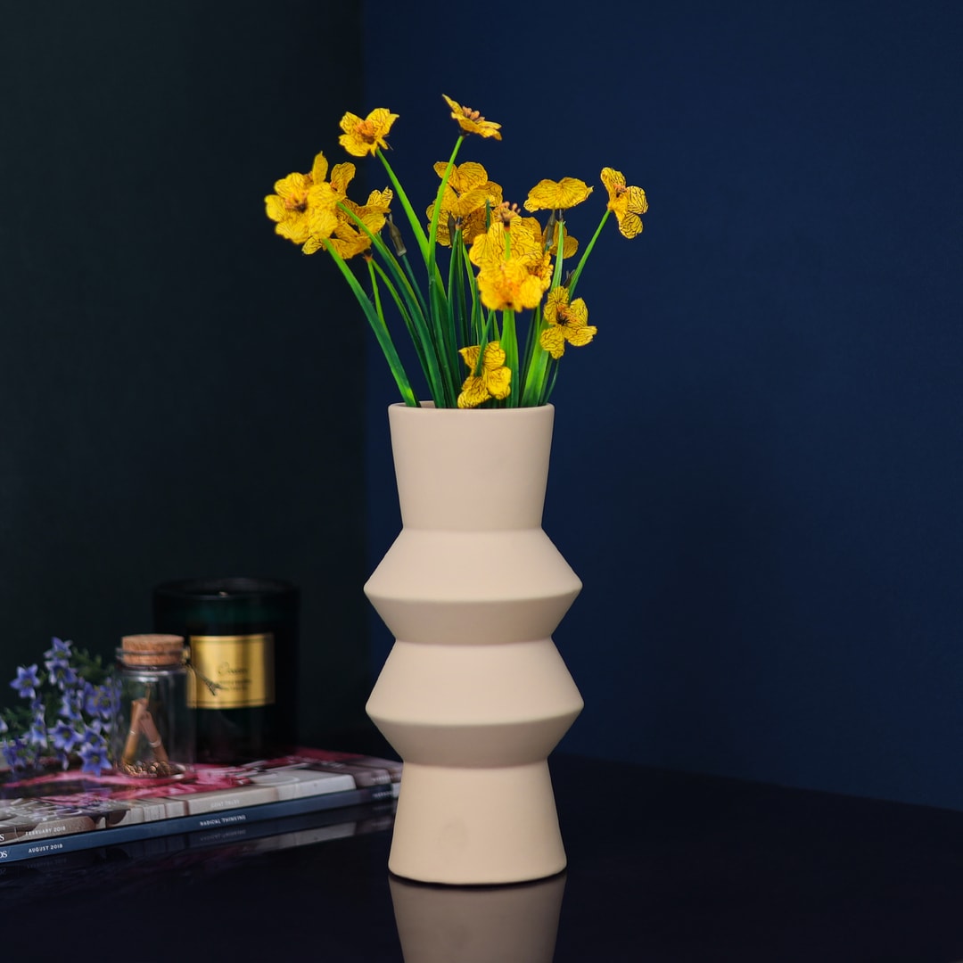 Matte Ivory Lilac Design Centerpiece Ceramic Vase