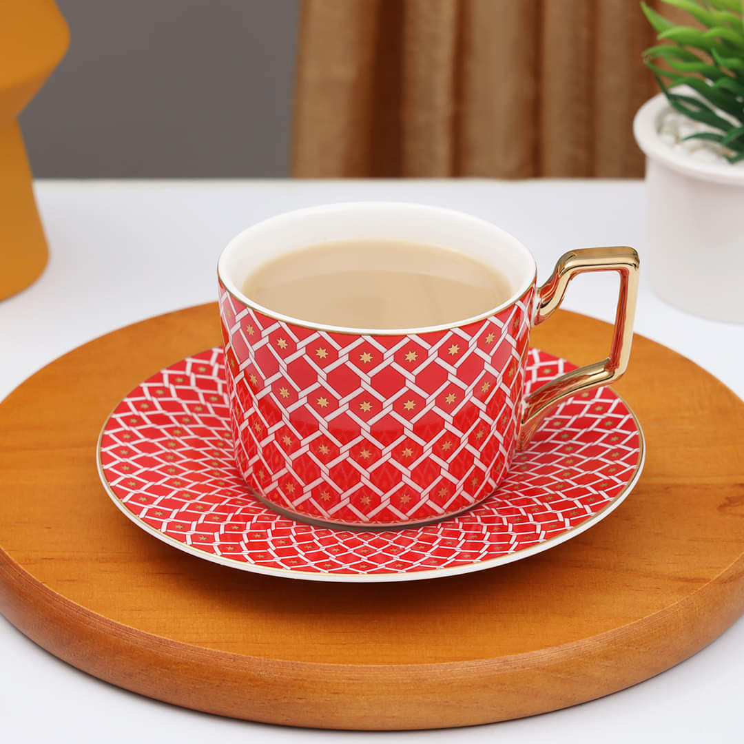 Gold Plated Ceramic Tea Cup Set