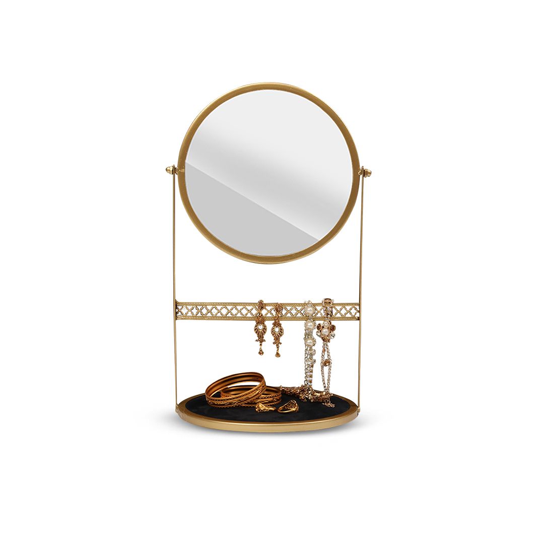 Luxury Ultra-Modern Jewelry Stand & Round Mirror