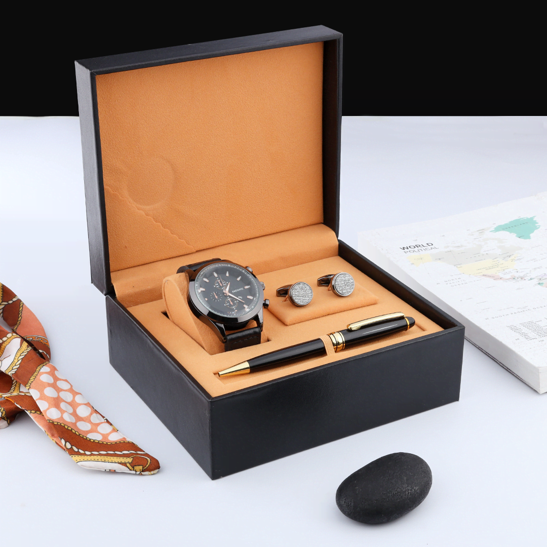 Baoshite Endeavour Stainless Steel & Leather Men's Watch Gift Set