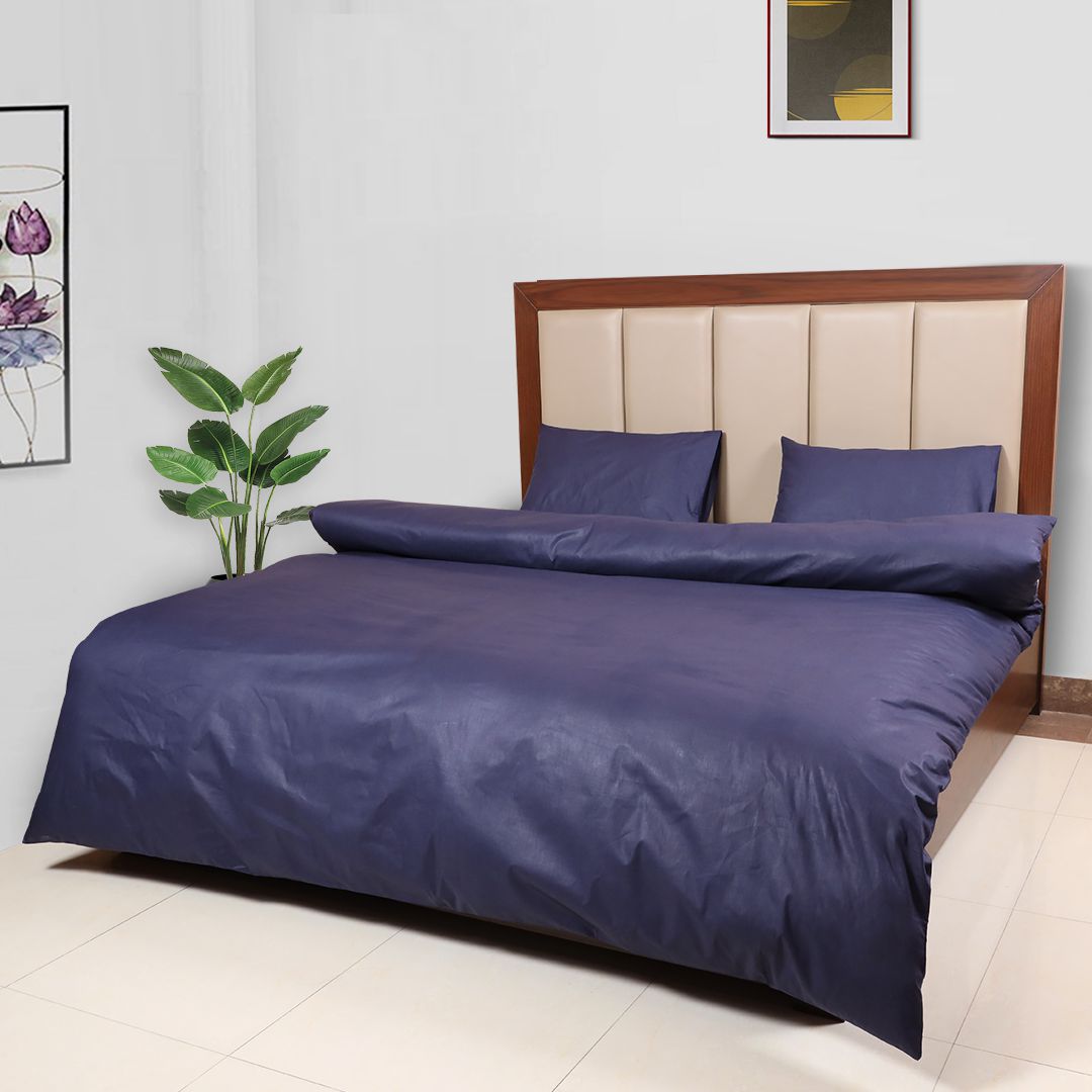 3- Pcs Plain Navy Cotton Duvet Cover Set