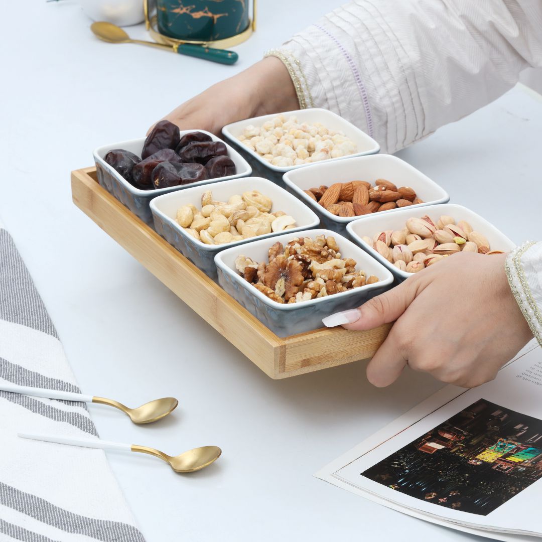 7-Pcs Square Ceramic Grid Snack Serving Tray